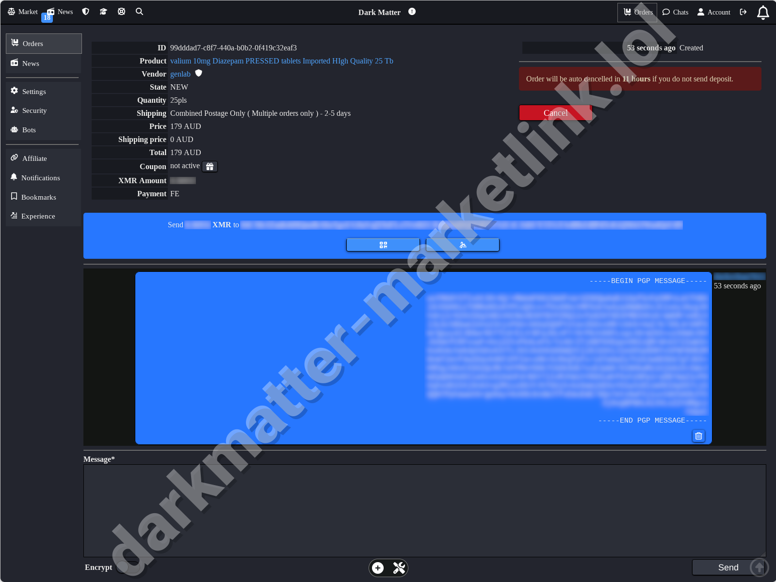 Dark Matter Order Page - Dark Matter Market Link